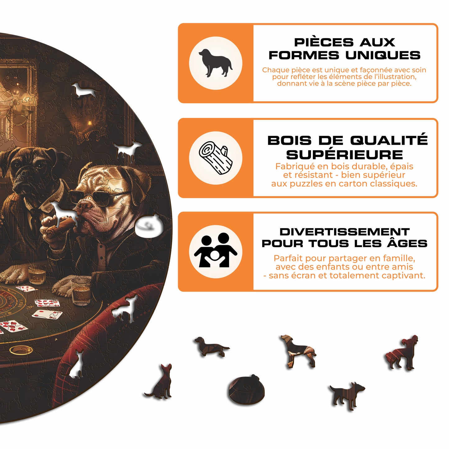 Chiens Jouant au Poker - Puzzle en Bois