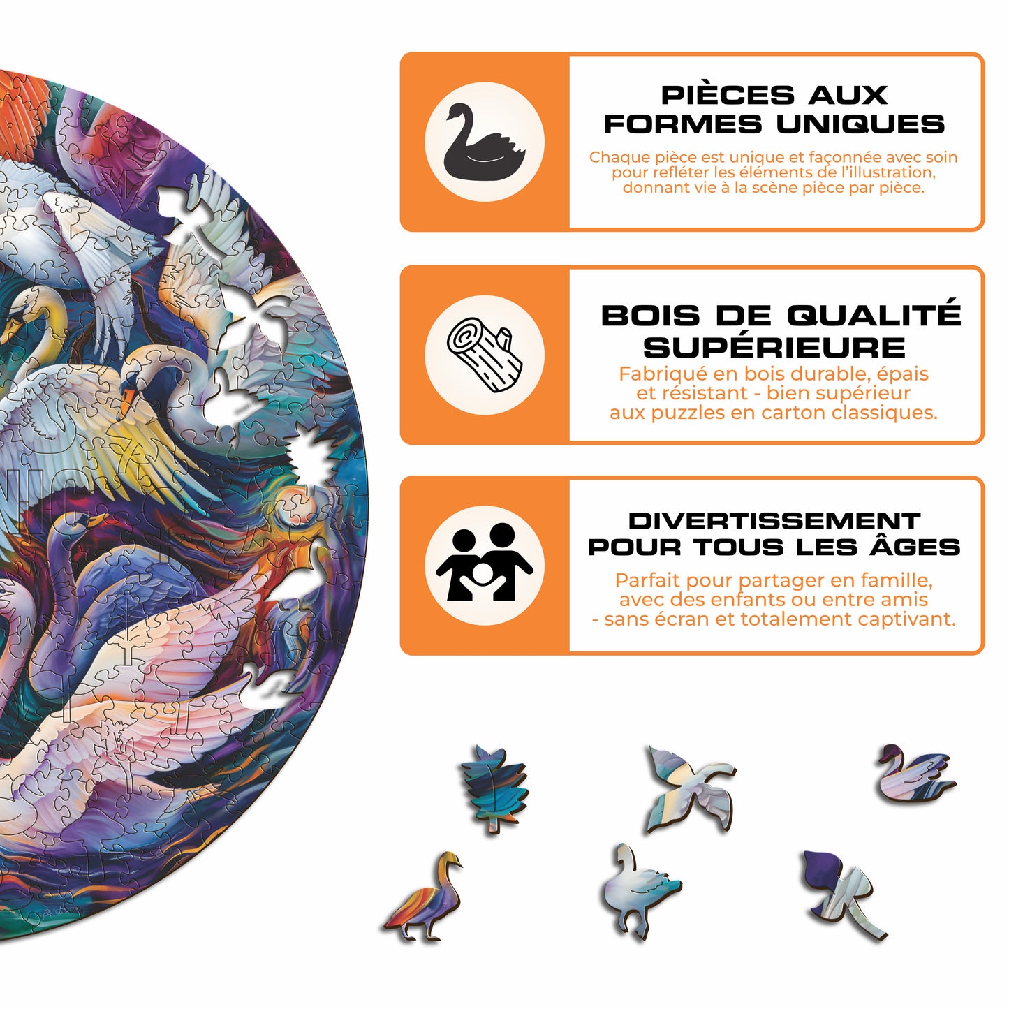 Cygnes Majestueux - Puzzle en Bois