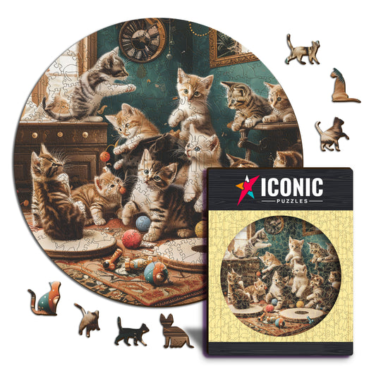 Chatons Joueurs - Puzzle en Bois