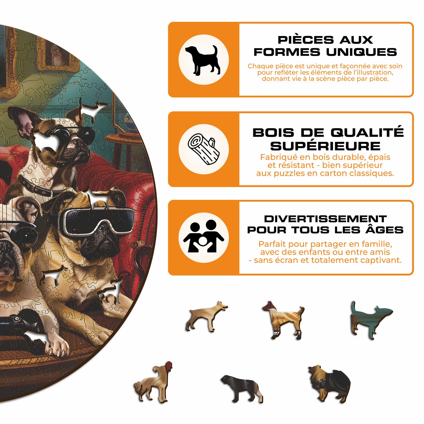 Chiens Joueurs - Puzzle en Bois