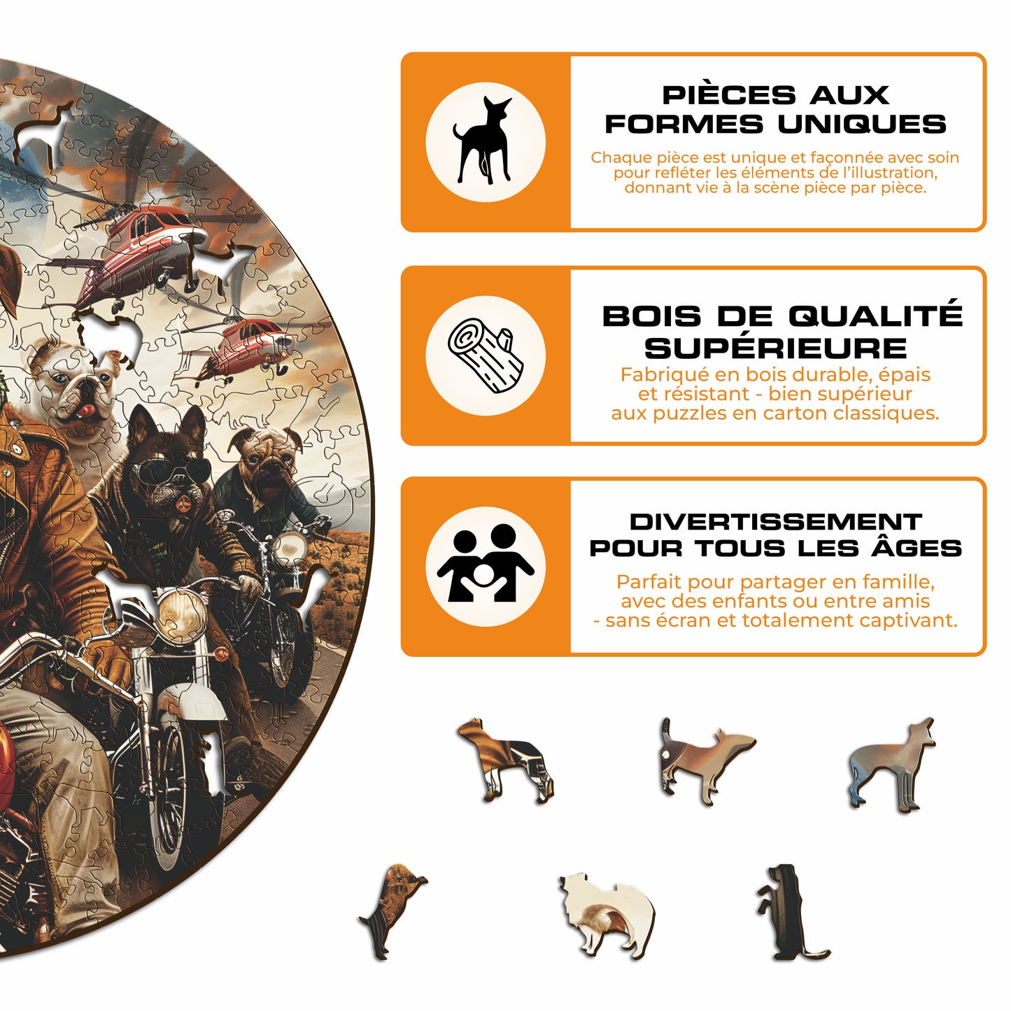 Chiens Motocyclistes - Puzzle en Bois