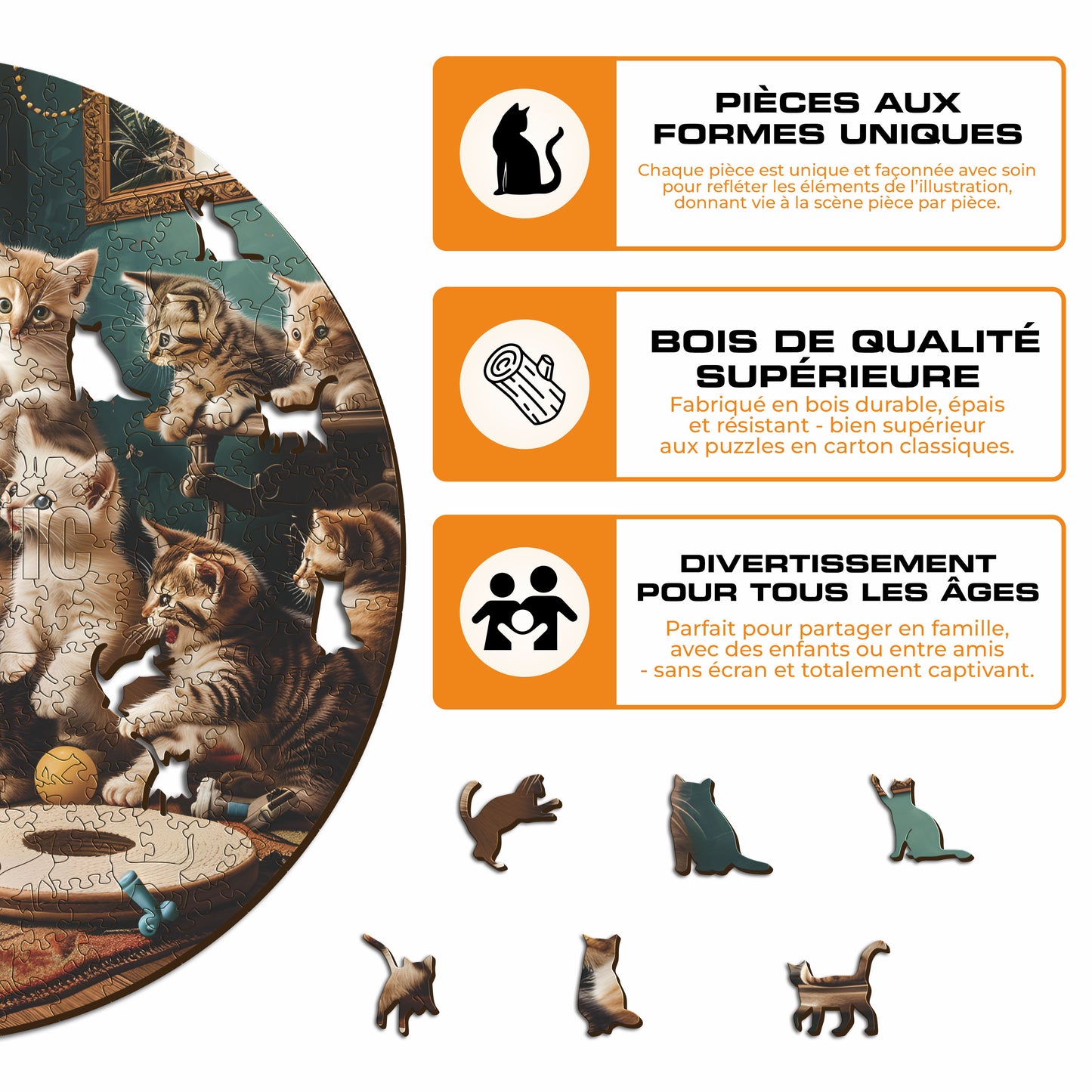 Chatons Joueurs - Puzzle en Bois