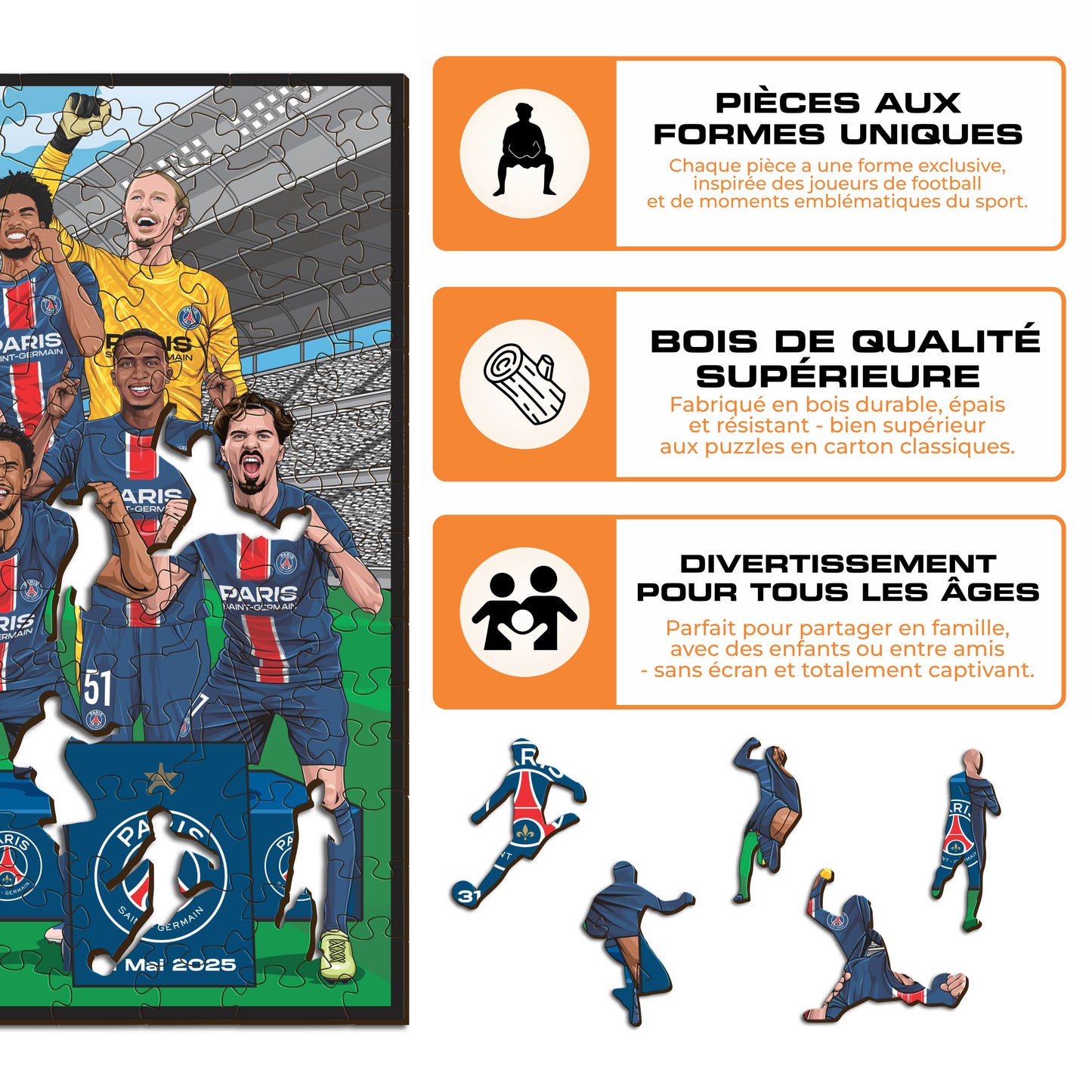 Équipe Paris Saint-Germain® "Triplé Historique" – Puzzle en Bois