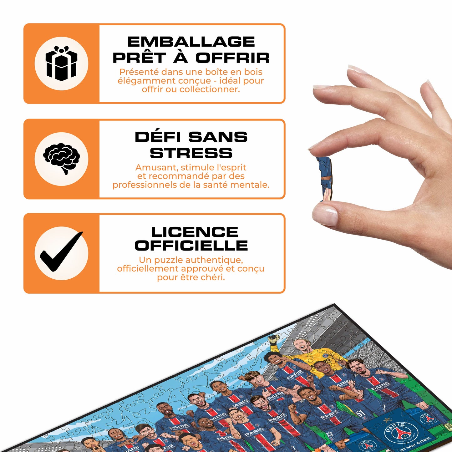 Équipe Paris Saint-Germain® 2024/25 "Triplé Historique" – Puzzle en Bois