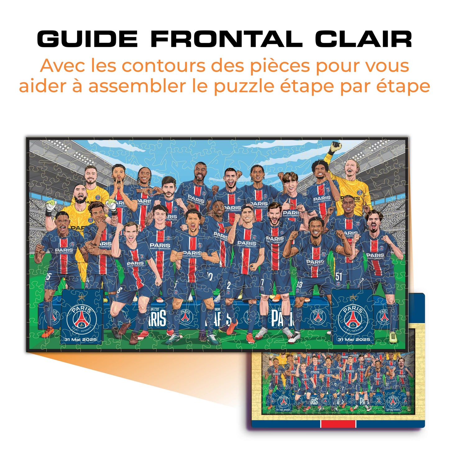Équipe Paris Saint-Germain® 2024/25 "Triplé Historique" – Puzzle en Bois