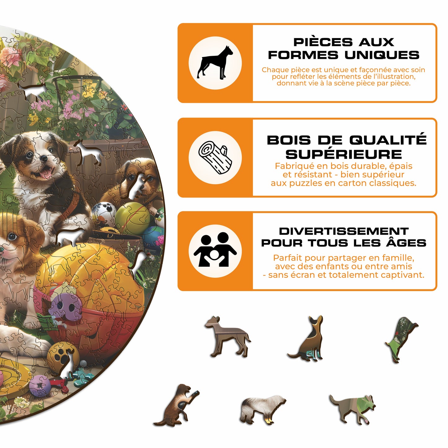 Chiots Dans Le Jardin - Puzzle en Bois
