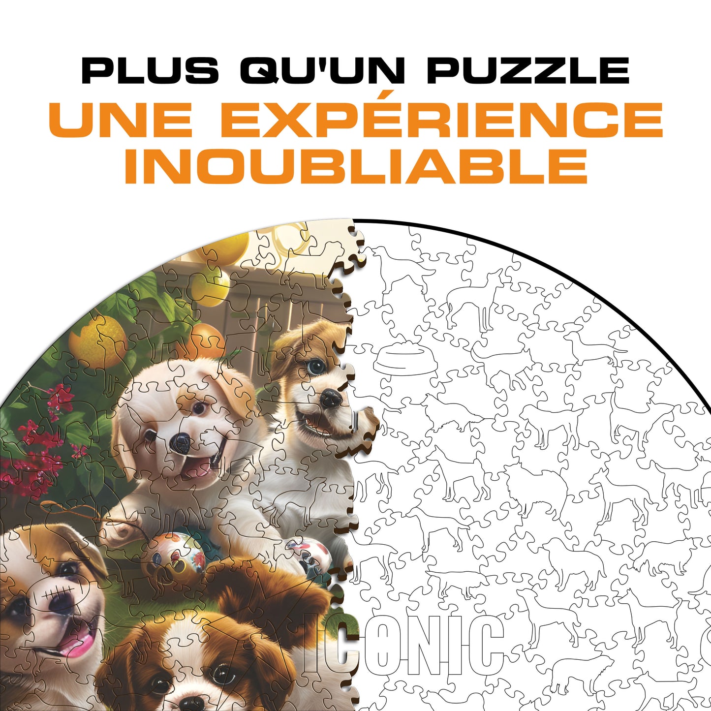 Chiots Dans Le Jardin - Puzzle en Bois