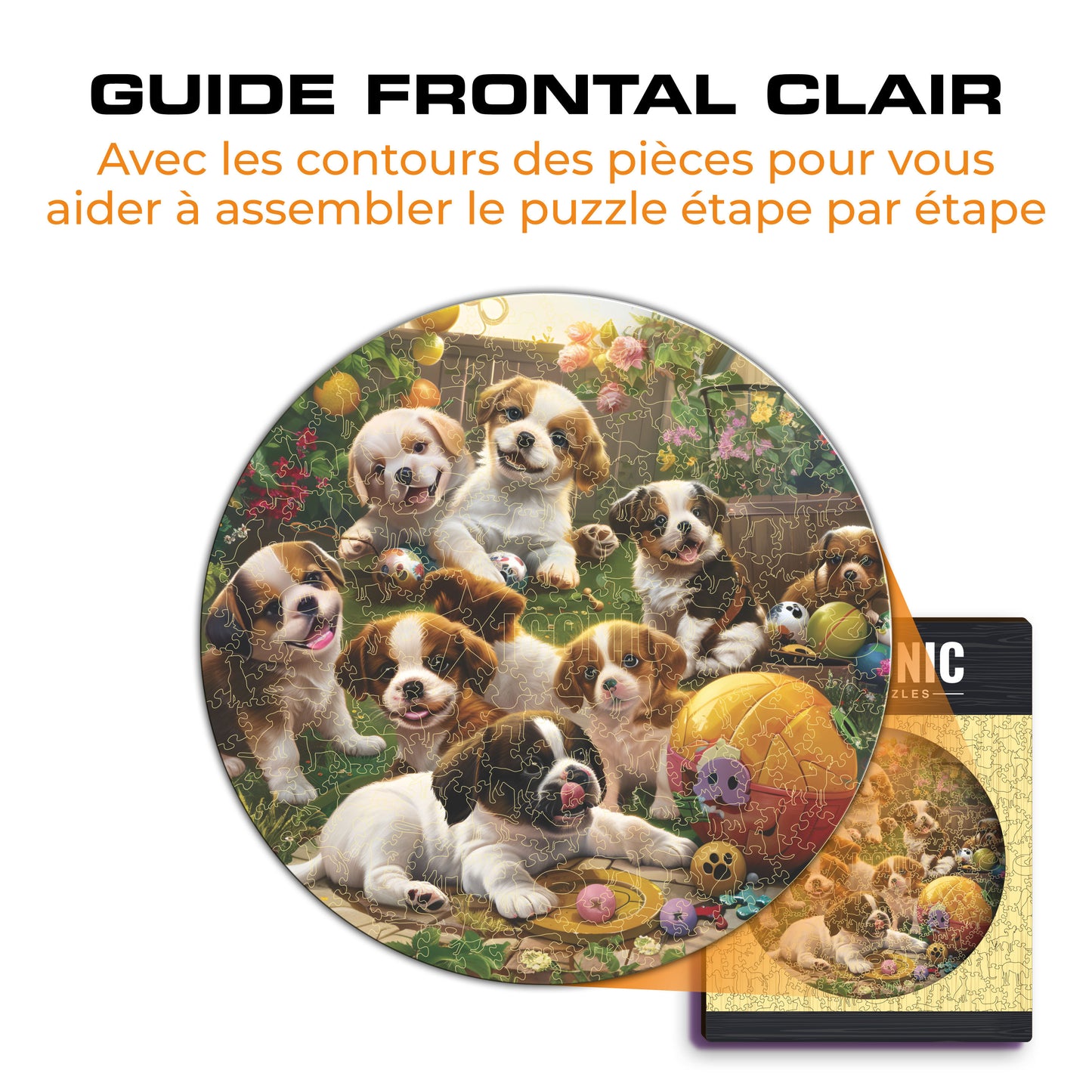 Chiots Dans Le Jardin - Puzzle en Bois
