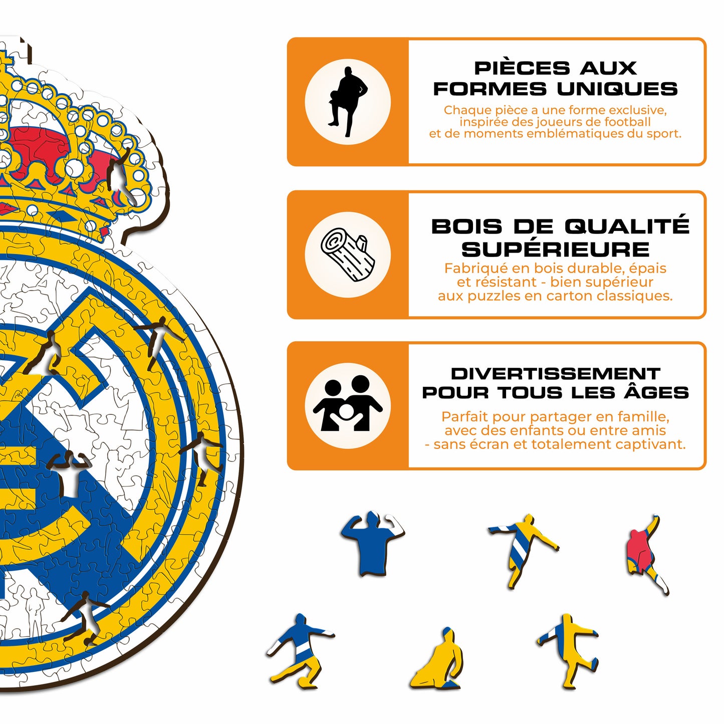 2 PACK Real Madrid CF® Logo + Équipe - Puzzle Officiel en Bois