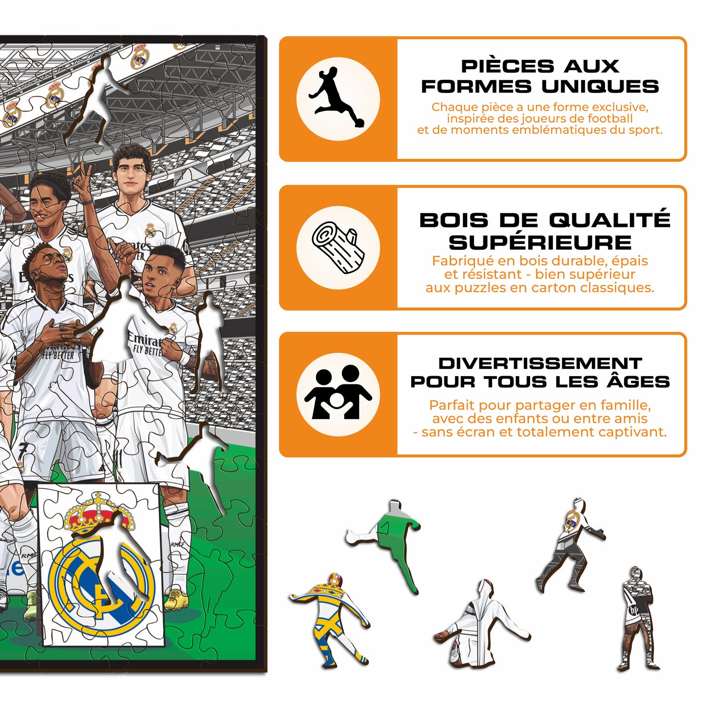 2 PACK Real Madrid CF® Logo + Équipe - Puzzle Officiel en Bois