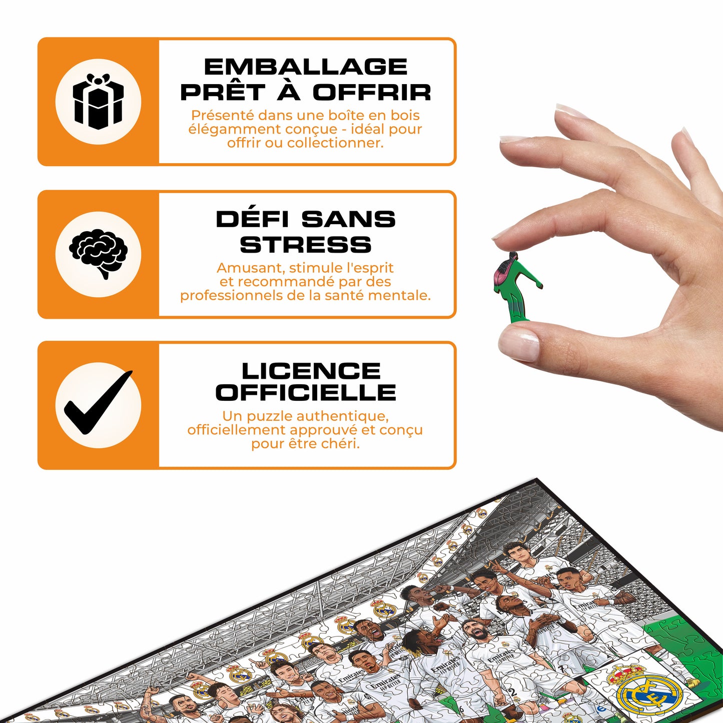2 PACK Real Madrid CF® Logo + Équipe - Puzzle Officiel en Bois