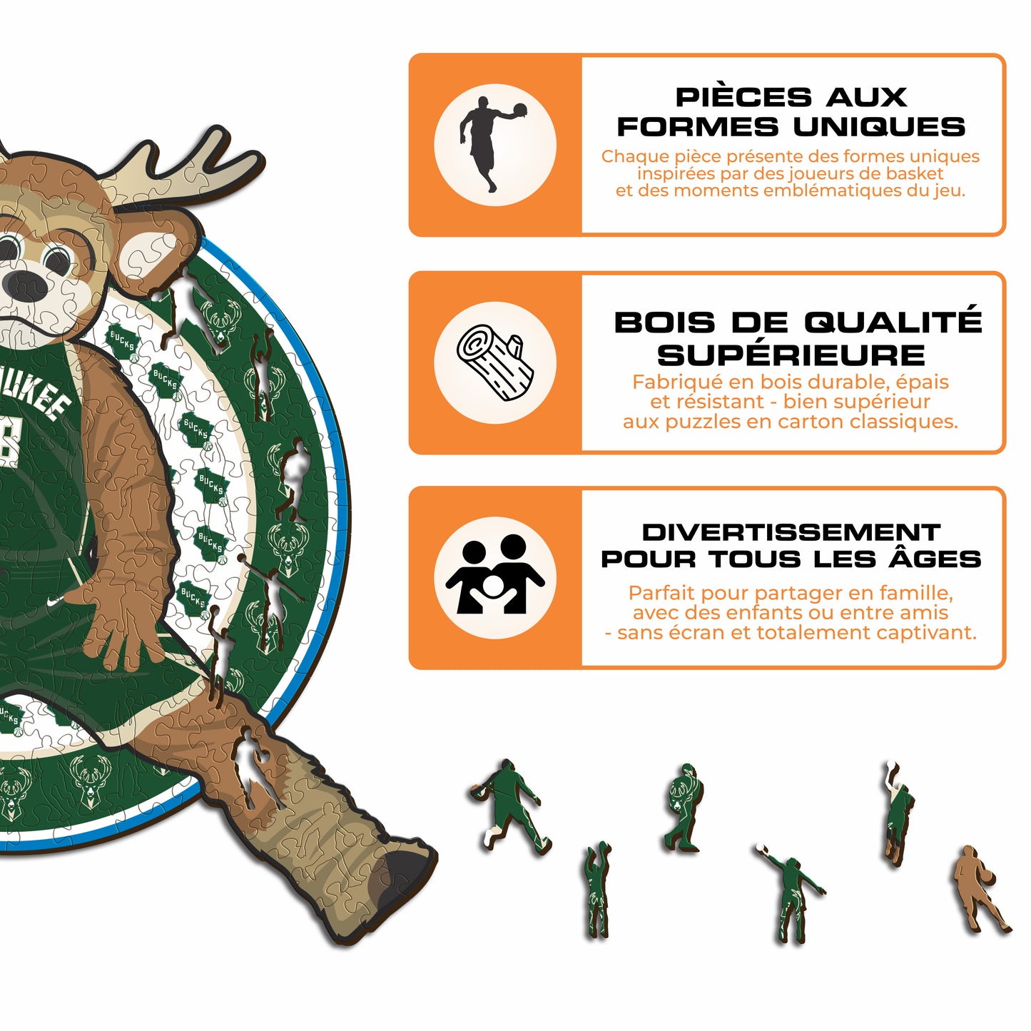 Milwaukee Bucks™ Mascotte - Puzzle en Bois