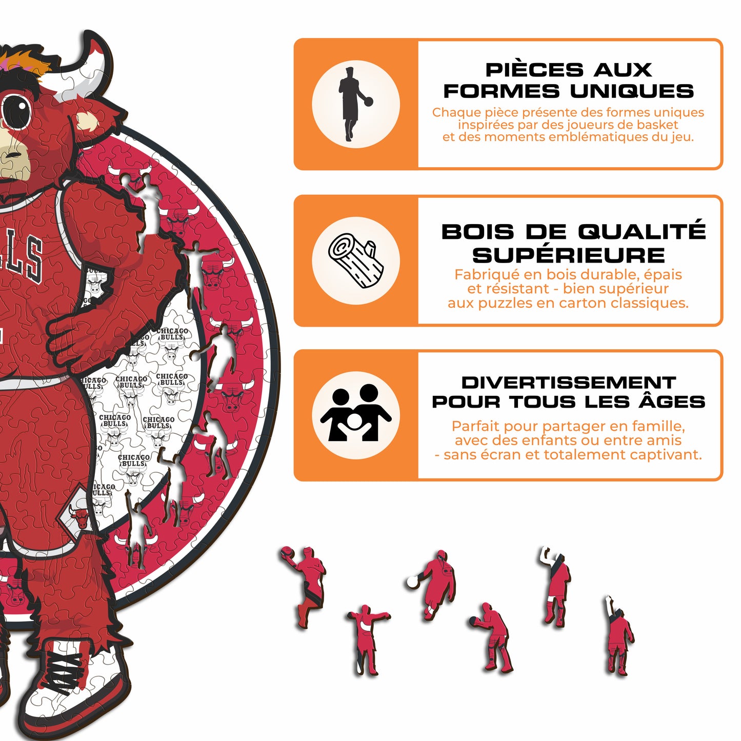 Chicago Bulls™ Mascotte - Puzzle en Bois