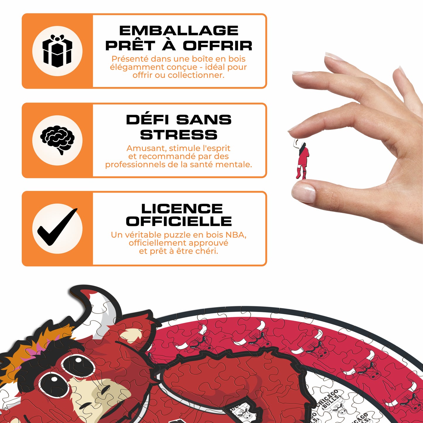 Chicago Bulls™ Mascotte - Puzzle en Bois