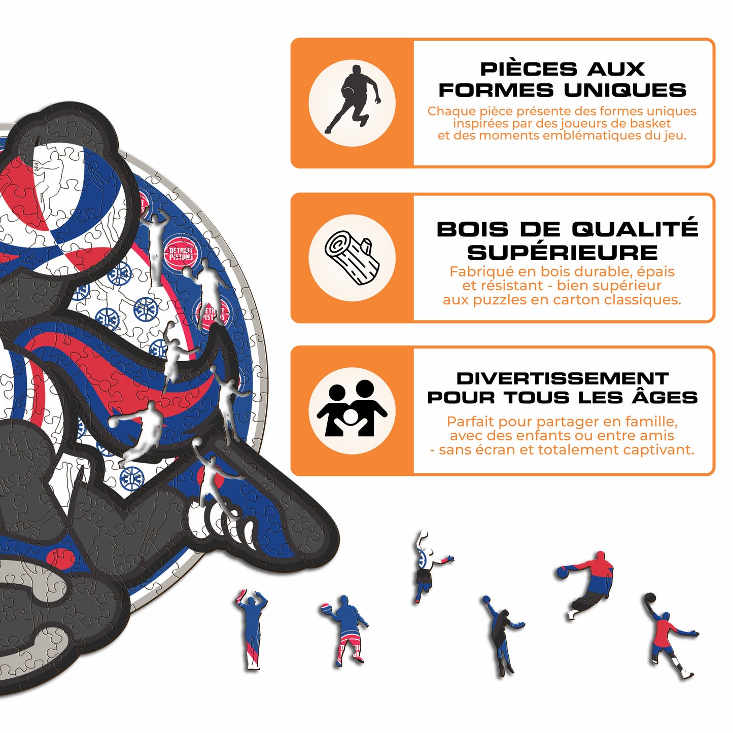 Mascotte Detroit Pistons™ - Puzzle en Bois