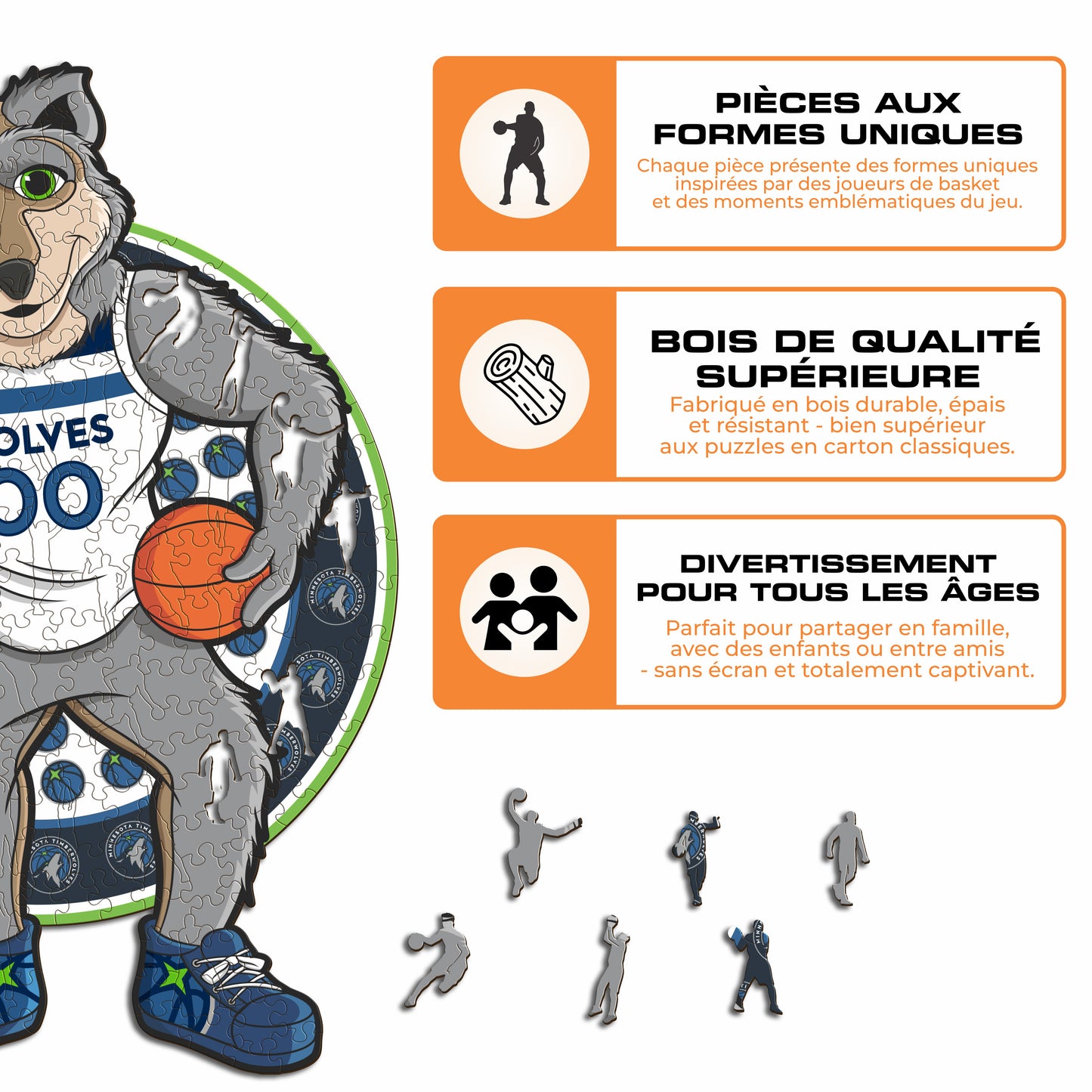 Minnesota Timberwolves™ Mascotte - Puzzle en Bois