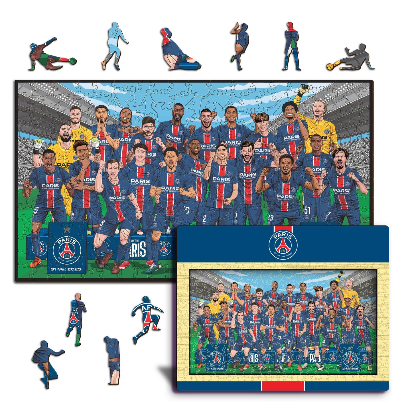 Équipe Paris Saint-Germain® 2024/25 "Triplé Historique" – Puzzle en Bois