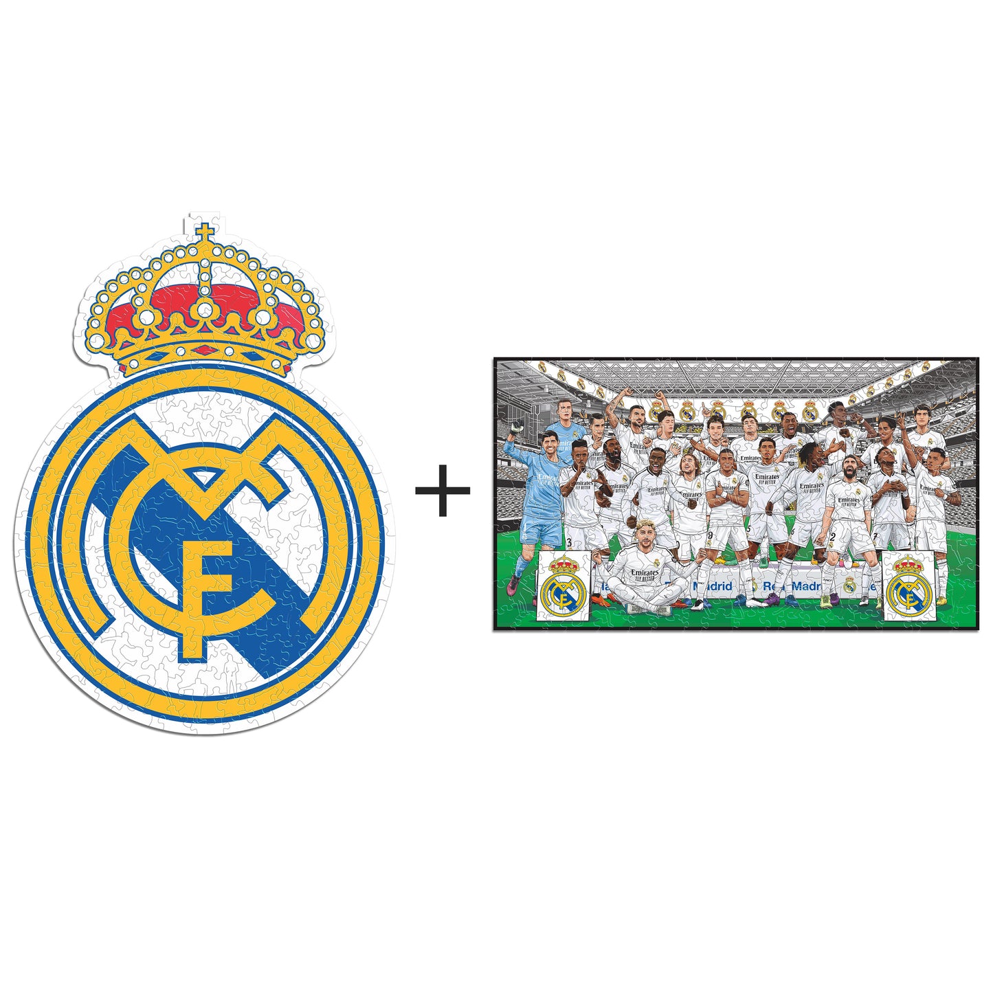 2 PACK Real Madrid CF® Logo + Équipe - Puzzle Officiel en Bois