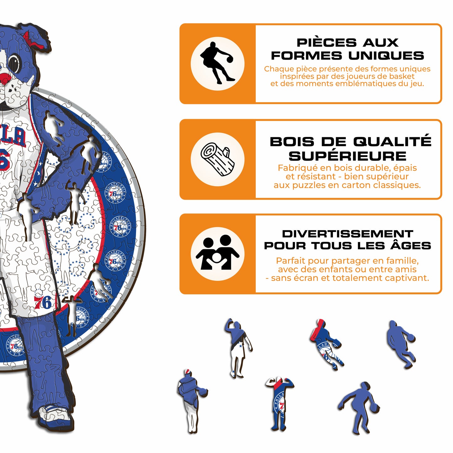 Mascotte Philadelphia 76ers™ - Puzzle en Bois