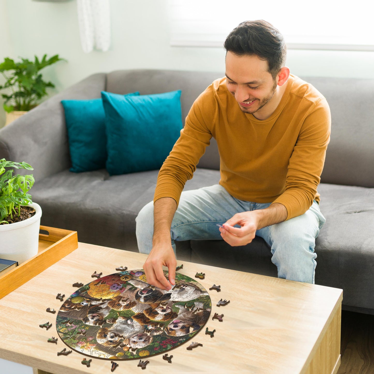 Chiots Dans Le Jardin - Puzzle en Bois