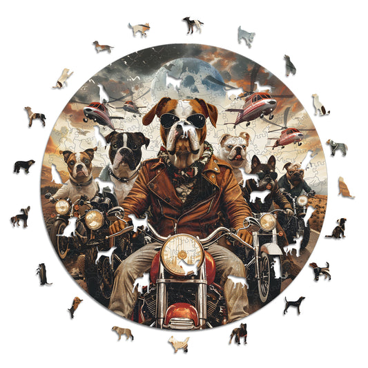 Chiens Motocyclistes - Puzzle en Bois