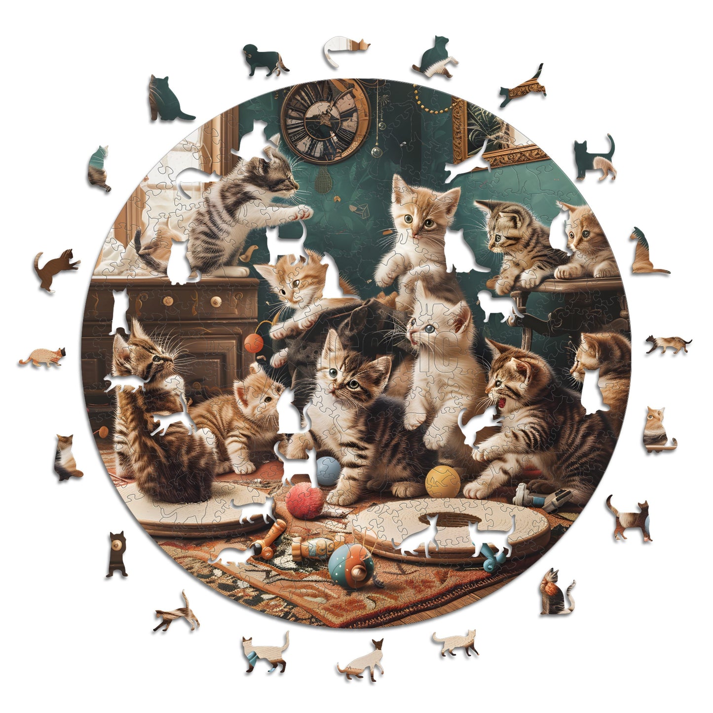 Chatons Joueurs - Puzzle en Bois