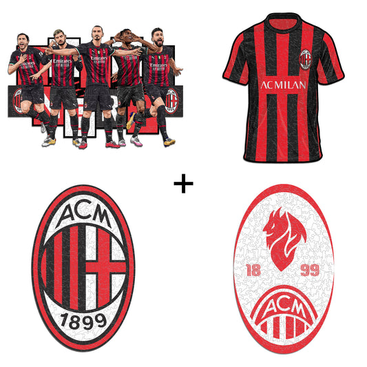 4 PACK AC Milan® Logo + Retro Logo + 5 Joueurs + Maillot