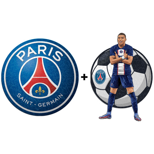 2 PACK PSG FC® Logo + Kylian Mbappé - Puzzle Officiel en Bois